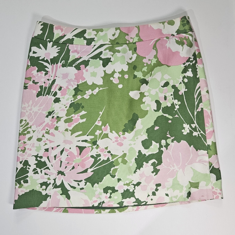Talbots Skirt Womens Sz‎ 14 Petite Green Pink Tropical Floral Career Event(Flaw)